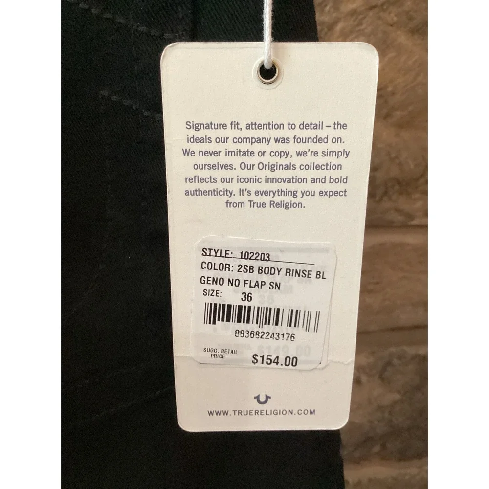 True Religion Geno Relaxed Slim Jeans Black Body Rinse Mens 36‎ x 31  NF NWT